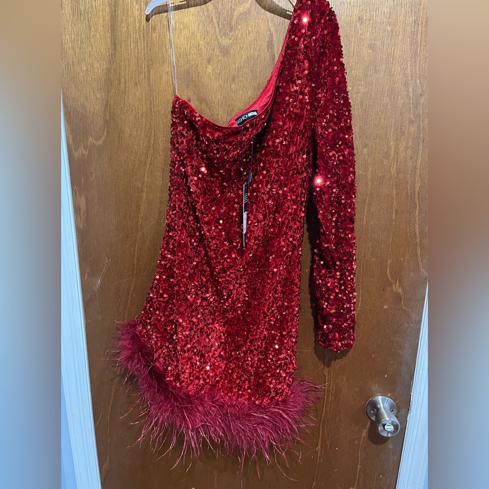 Fashion Nova red sequin part dress size XL